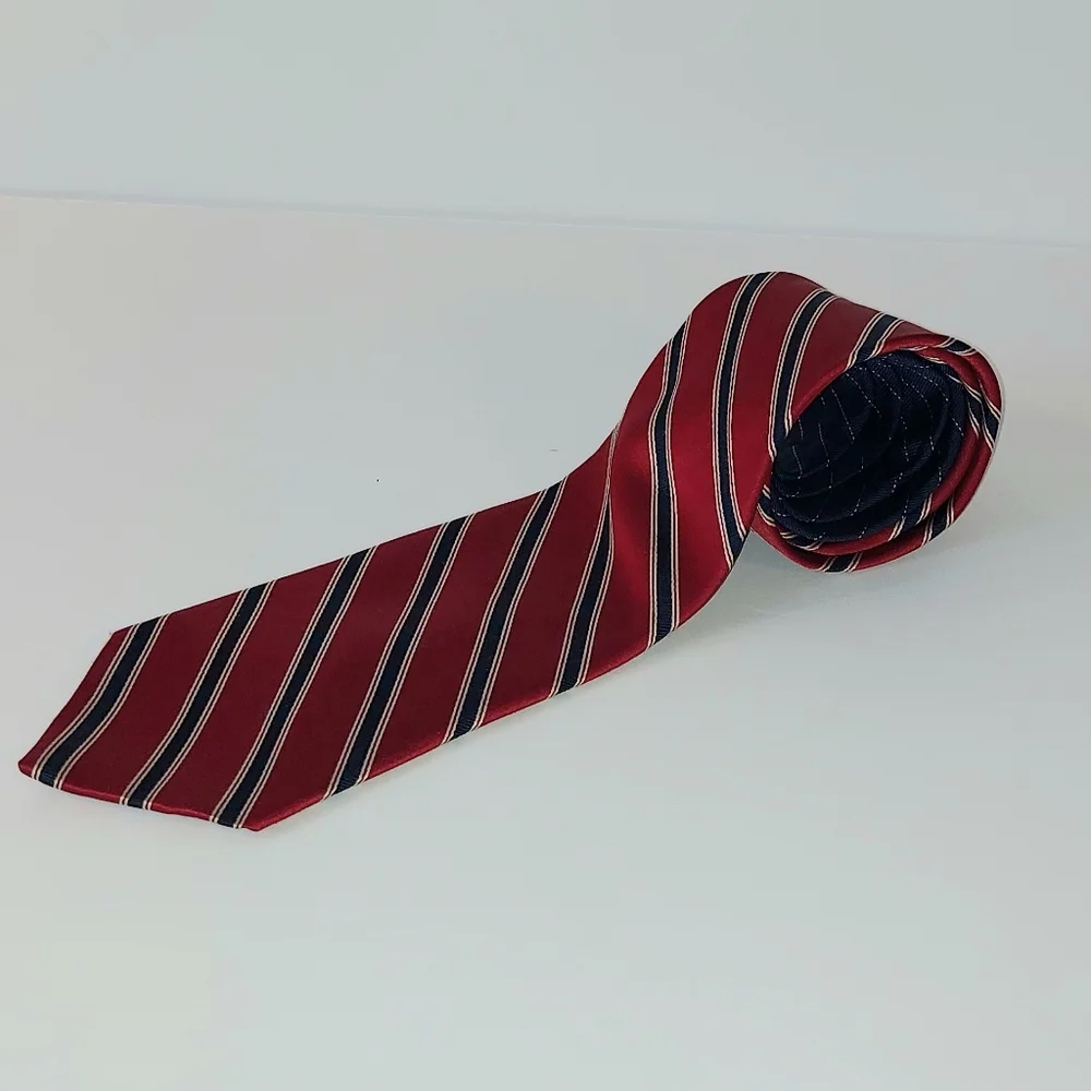 Tommy Hilfiger Red White & Blue Striped Silk Tie Classic Office Formal 4th July
